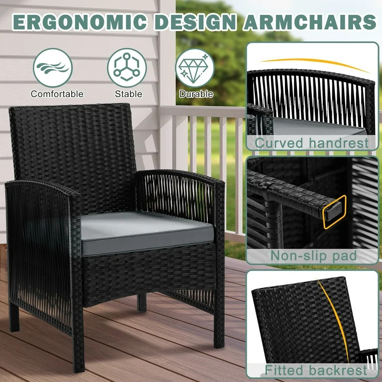Outdoor Furniture Set, Segmart 4 Pieces Rattan Patio Sofa Set Cushioned Sofa & Charis, Deck Porch... | Walmart (US)