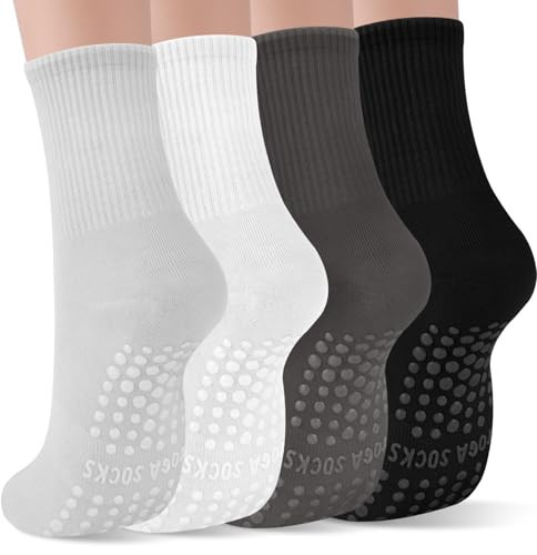 YSense Pilates Grip Socks for Women with Non Slip, Yoga Barre Grippy Accessories Athletic Socks for Pilates, Dance, Ballet, Barre, Hospital, Barefoot Workout, Sports Anti Slip 4 Pairs | Amazon (US)