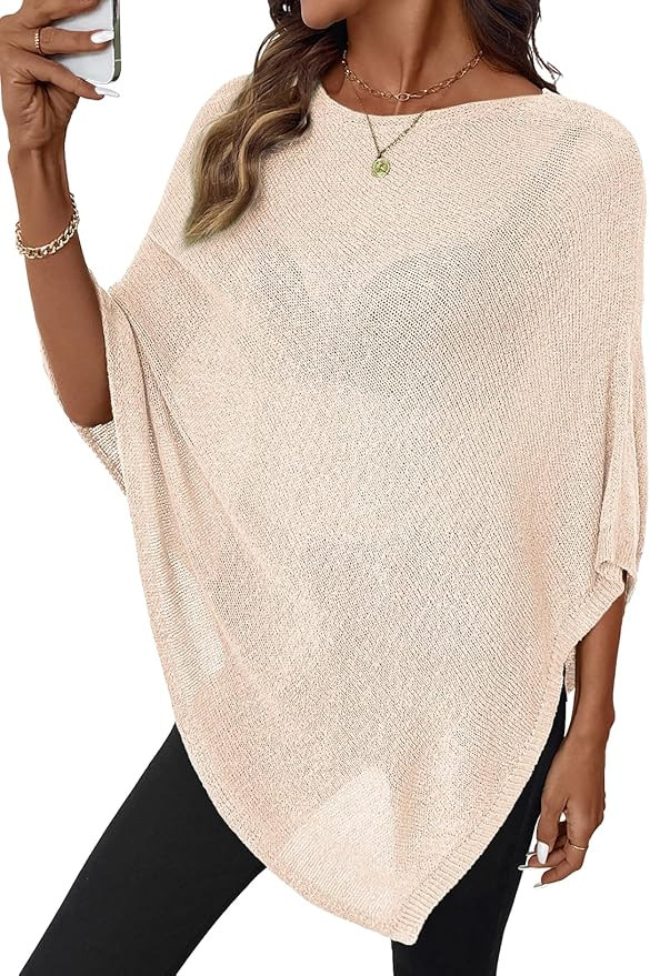 SHEWIN Womens Sheer Knit Poncho Crochet Summer Tops See Through Mesh Spring Sweaters Beach Cover ... | Amazon (US)