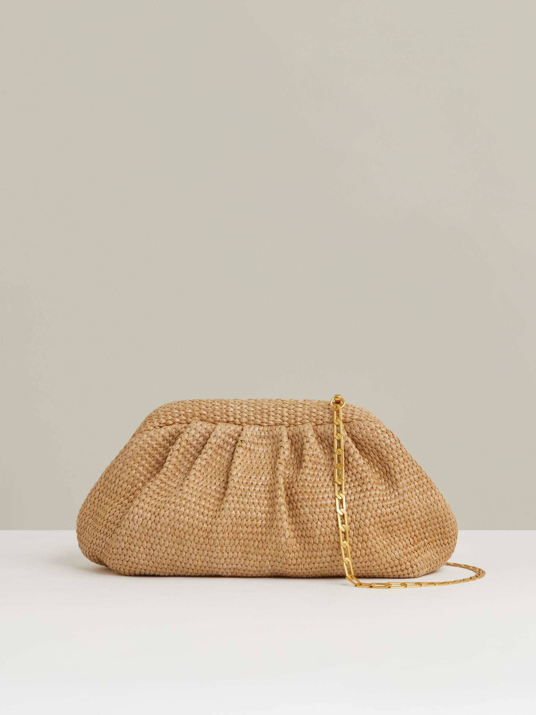 Raffia Clutch Bag in Natural | Reiss UK
