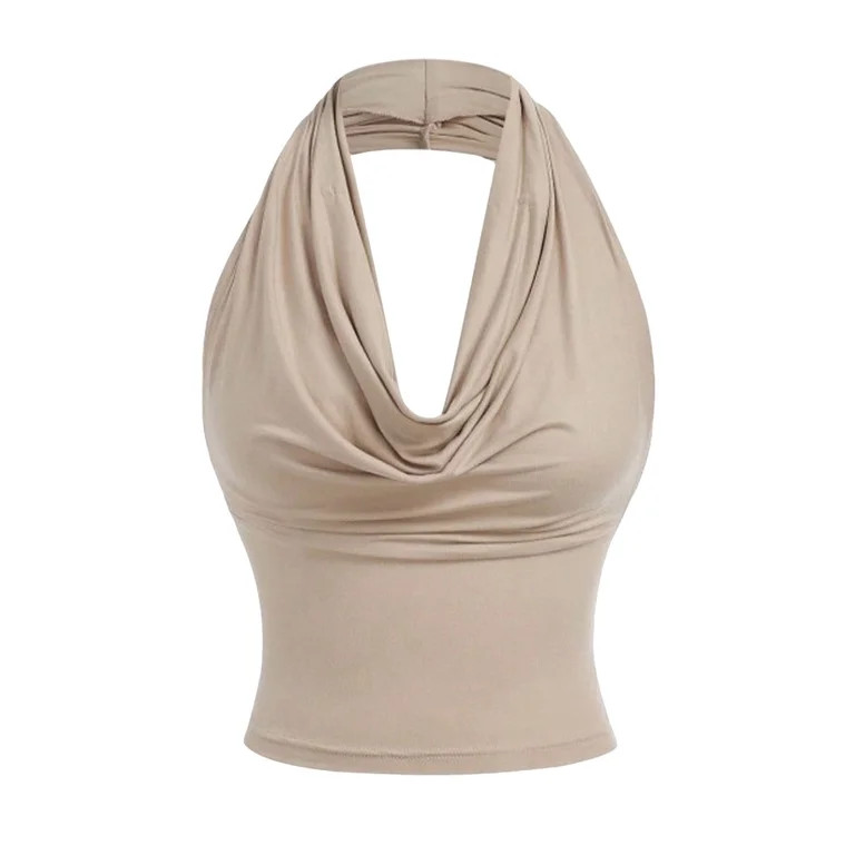 Going Out Tops For Women Sevevn Women's Halter Neck Ruched Crop Top Draped Front Sleeveless Cami ... | Walmart (US)