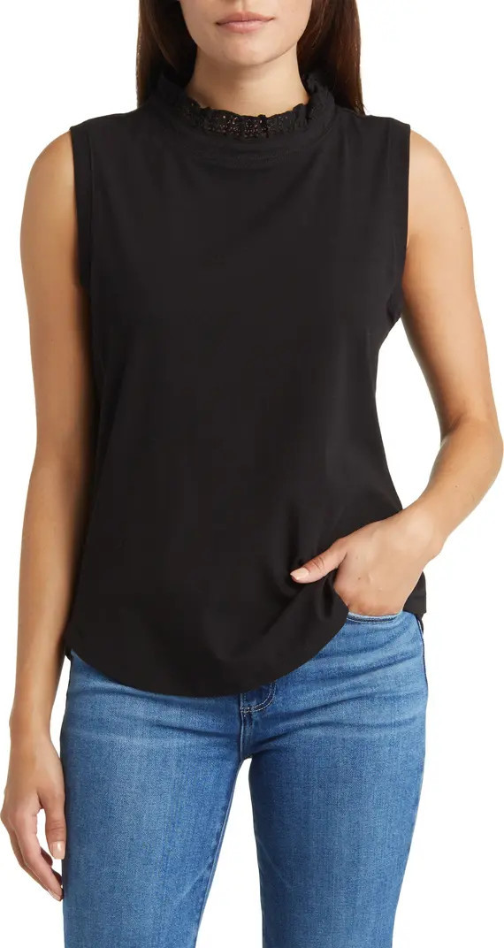 Wit & Wisdom Lace Trim Mock Neck Tank | Nordstrom | Nordstrom