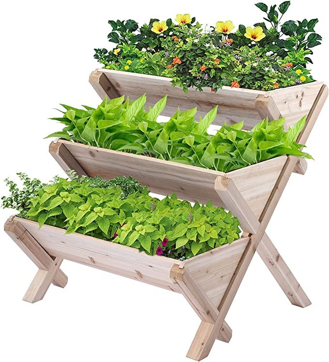 3 Tiers Wooden Vertical Raised Garden Bed with Legs,Planter Raised Beds Kit for Flowers Herbs Veg... | Amazon (US)