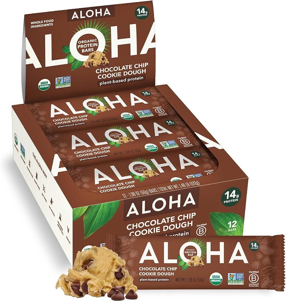 ALOHA Organic Plant Based Protein Bars - Chocolate Chip Cookie Dough - 12 Count, 1.9oz Bars - Veg... | Amazon (US)