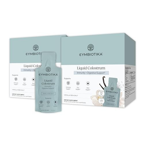 CYMBIOTIKA Liquid Colostrum Supplement, 1.5g Full Spectrum Colostrum, Grass-Fed Bovine Colostrum for Gut Health, Immune Support, Skin & Recovery, Sea Salt Vanilla Flavor, Made in USA, 52 Daily Packets | Amazon (US)