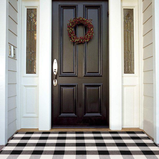 Buffalo Plaid Outdoor Rug Runner 24'' x 51'', KIMODE Black/White Cotton Woven Checkered Farmhouse... | Walmart (US)