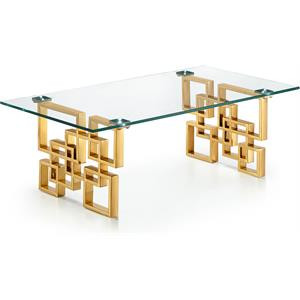 Meridian Furniture Pierre Stainless Steel Glass Top Coffee Table with Gold Base | Cymax