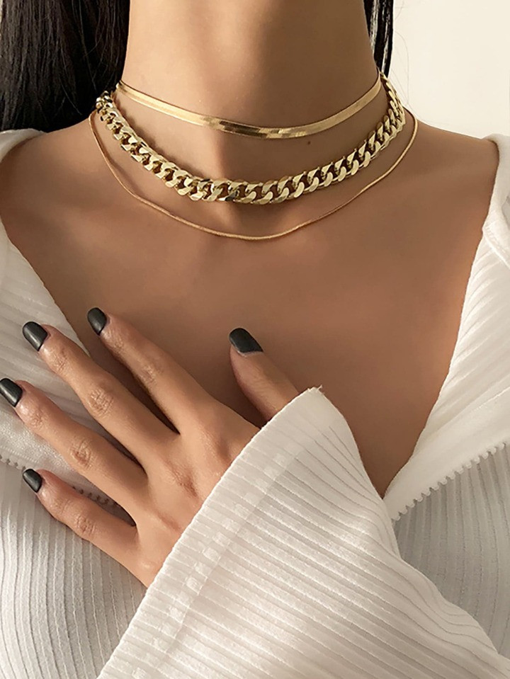 3pcs Simple Punk Style Thick Chain Necklace For Women | SHEIN