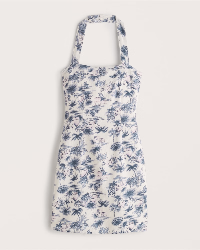 Halter Linen-Blend Mini Dress | Abercrombie & Fitch (US)