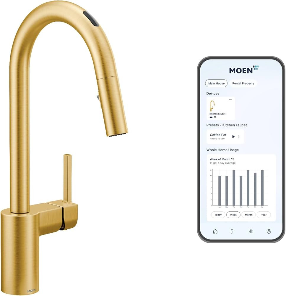 Moen Align Brushed Gold Modern Smart Faucet Touchless Pull Down Sprayer Kitchen Faucet with Voice... | Amazon (US)