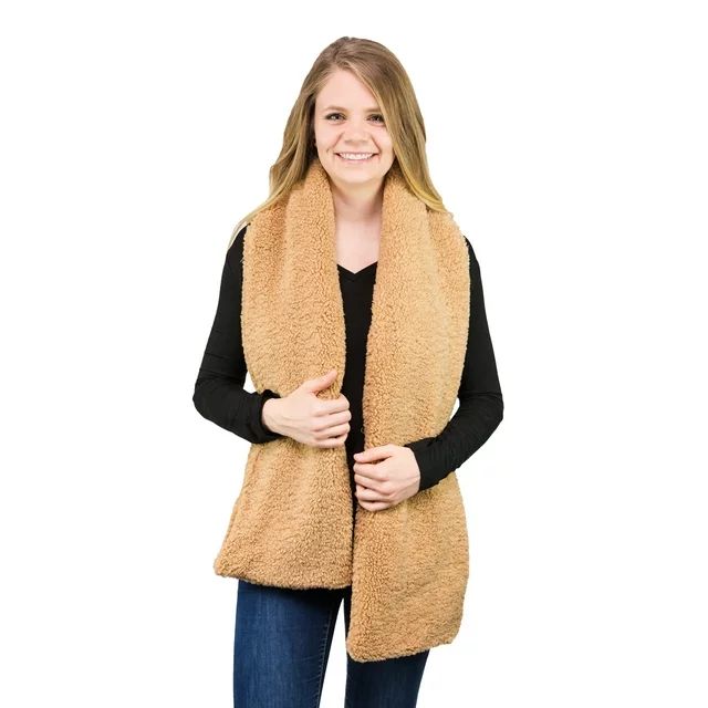 Time and Tru Womens Teddy Sherpa Oblong Scarf Neutral Color One Size | Walmart (US)