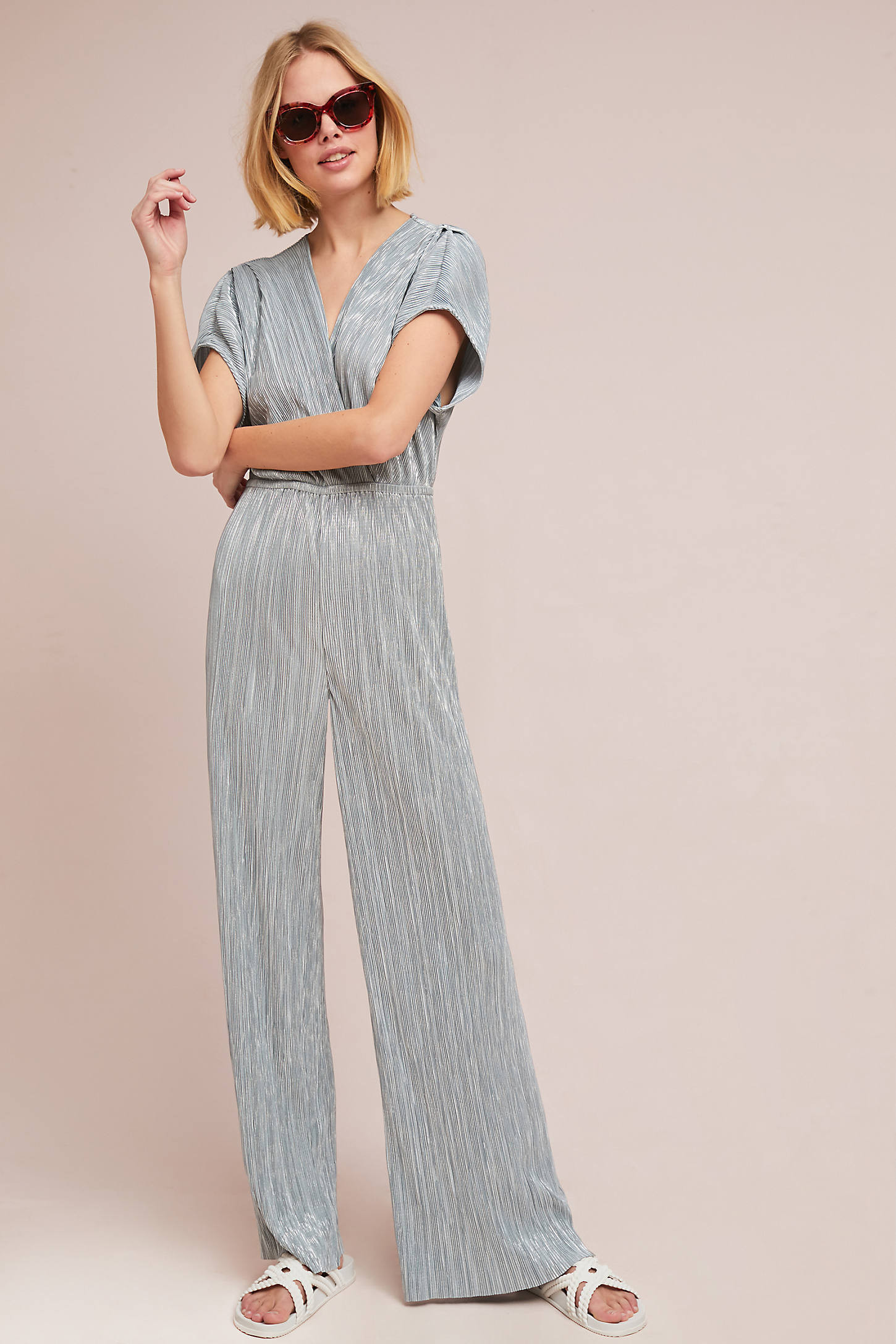 Pleated Metallic Jumpsuit | Anthropologie (US)