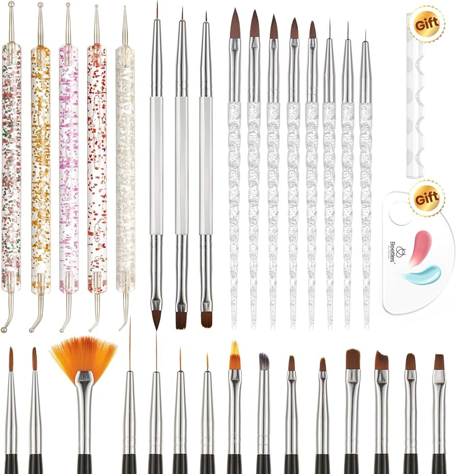 Beetles 31pcs Nail Art Brushes, Nail Dotting Tools, Nail Drawing Pens, Nail Dust Brush, Striping ... | Amazon (US)