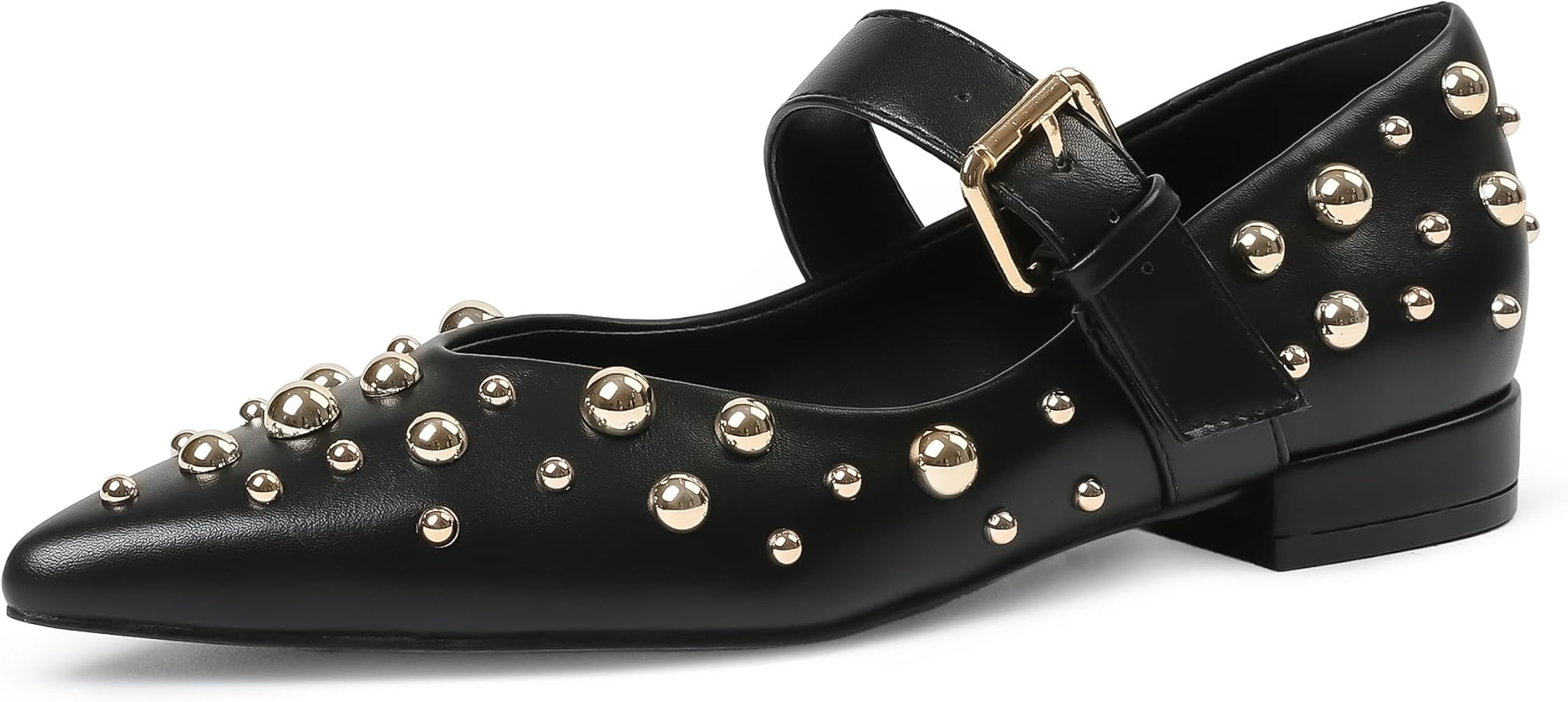 Rivets Ballet Flats Shoes for Women Pointed Toe Mary Jane Flats with Buckle Strap Rhinestone Ball... | Amazon (US)