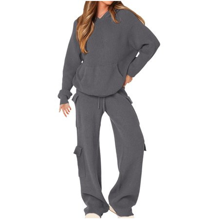 Lounge Sets for Women 2pc Fashion Solid Casual Sports Outfits Hooded Sweatshirts and Straight Leg Pants Sets Comfy Tracksuits | Walmart (US)