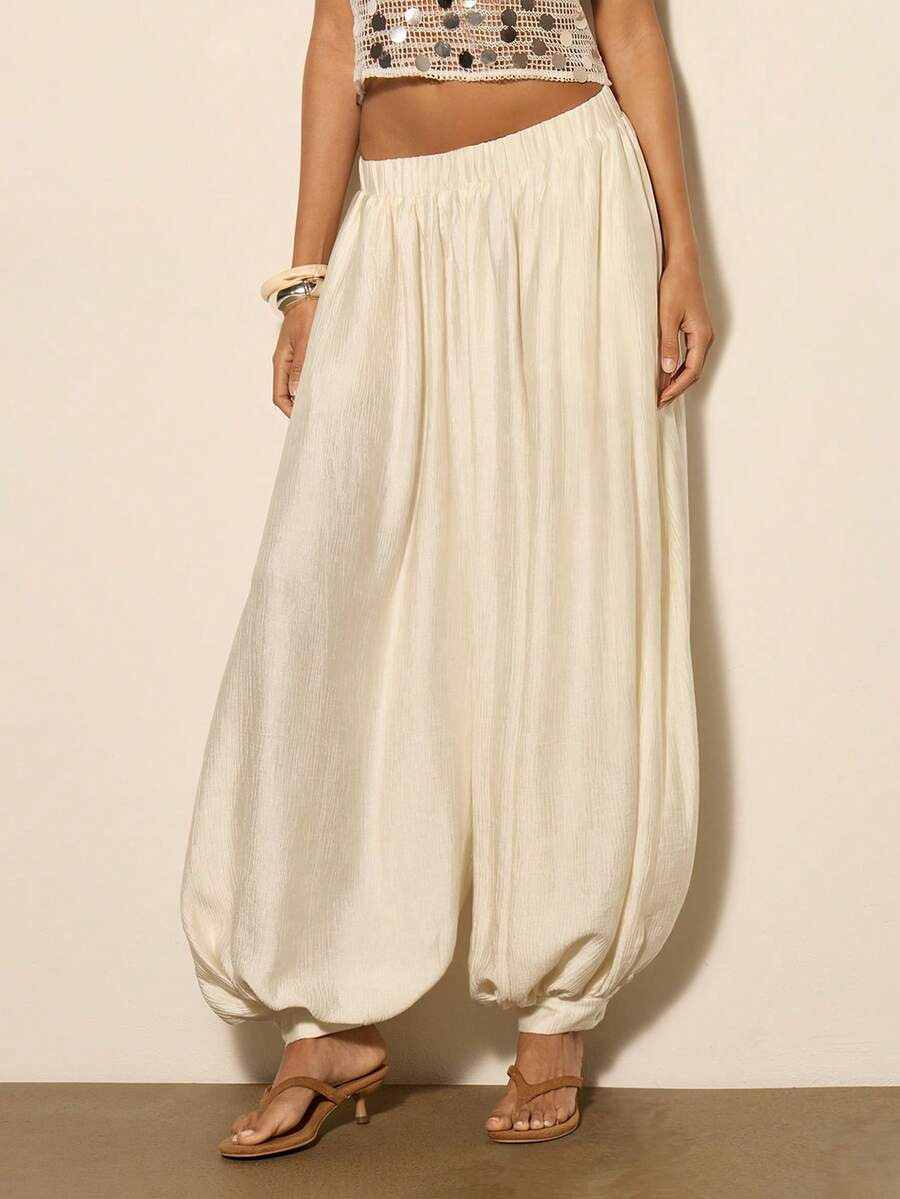 COSMINA Women's Elegant Off-White Balloon Pants,Summer Boho Beach Vacation Holiday Casual Trouser... | SHEIN