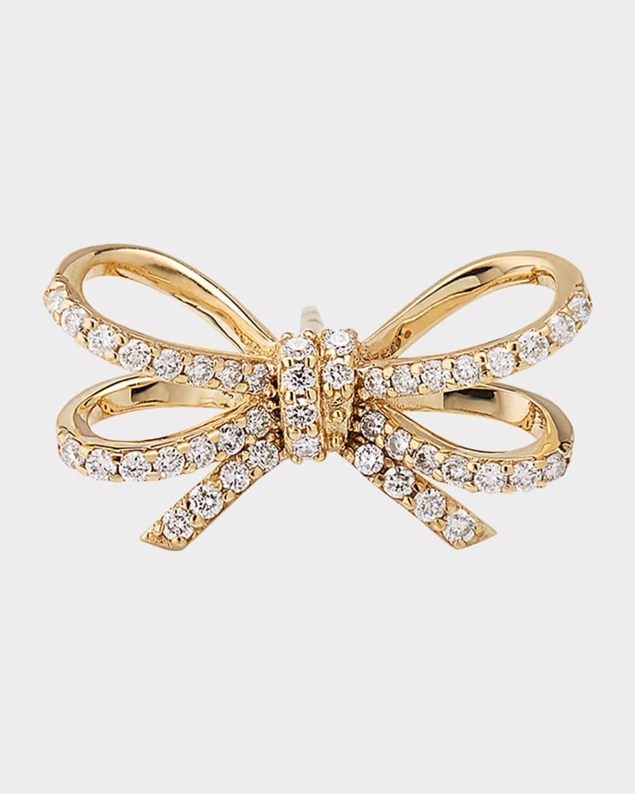 14K Yellow Gold Pave Diamond Double Bow Stud Earrings | Neiman Marcus
