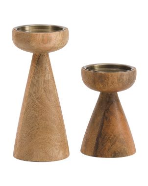 Set Of 2 Mango Wood Pillar Candle Holders | TJ Maxx
