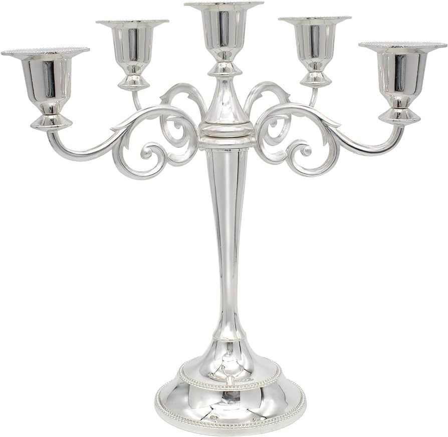 Metal Candelabra 5-Candle 10.1 Inch Tall Candle Holder Stick for Home Wedding Event and Party Fes... | Amazon (US)