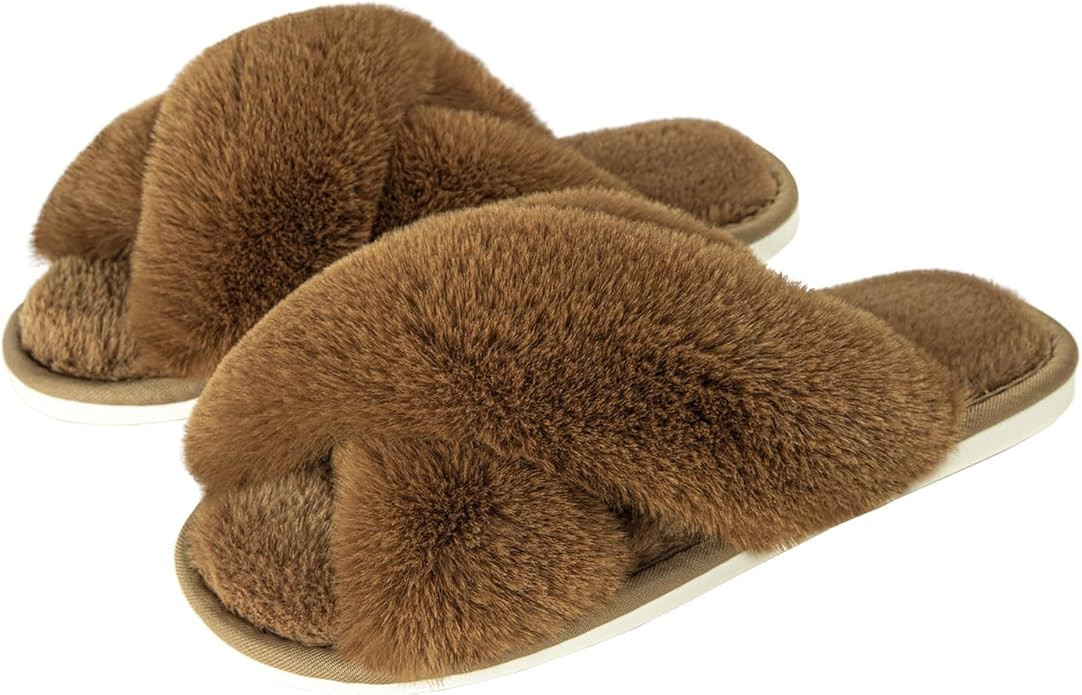 Metog Women's Fuzzy Slippers House Slippers Cross Band Slippers Indoor Outdoor Soft Open Toe Slip... | Amazon (US)