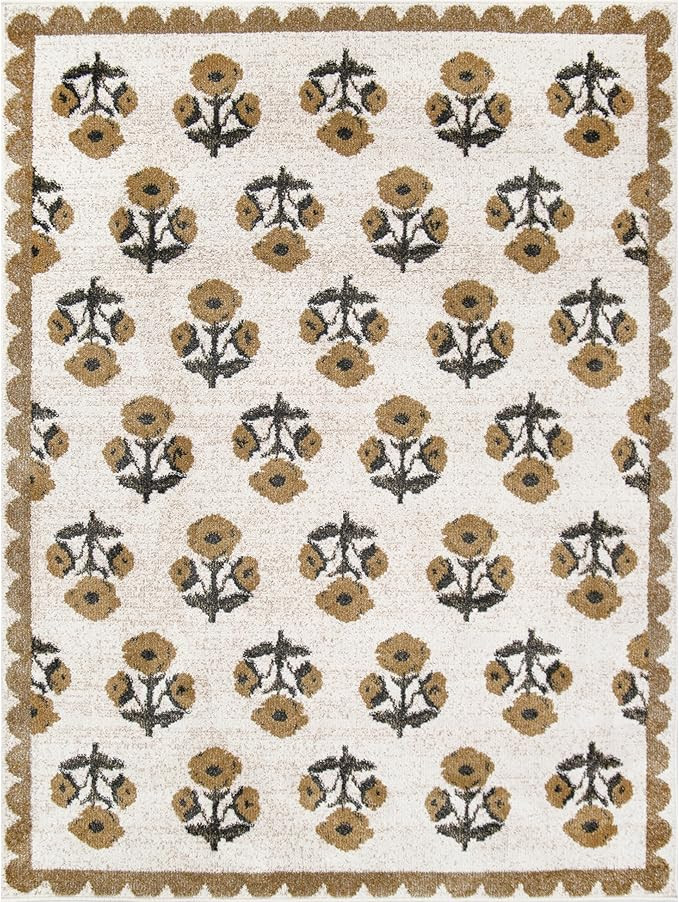 Jenni Yolo Home Louise Area Rug - 7'10" x 9'10" Yellow Rectangle, Classic Floral with Scalloped B... | Amazon (US)