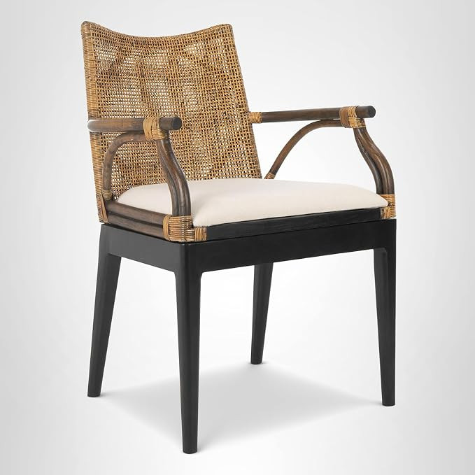 SAFAVIEH Furniture - Gianni Rattan Arm Chair - Brown & Black - Solid Wood - Coastal Open-Arm Desi... | Amazon (US)