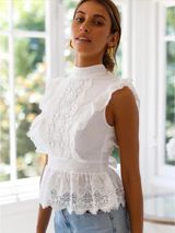'Sharon' Ruffled Embroidered Lace Backless Lace Top | Goodnight Macaroon