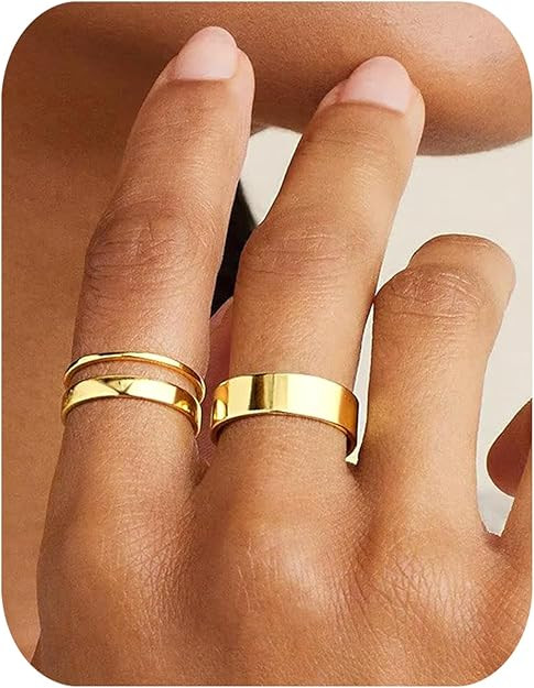 Silver Rings for Women Non Tarnish, Gold Wedding Bands for Men, Stainless Steel Chunky Knuckle Pi... | Amazon (US)