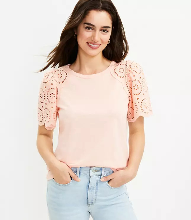 Eyelet Flutter Sleeve Tee | LOFT