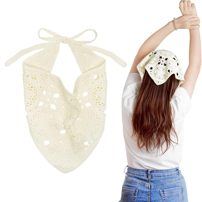 hoyuwak Crochet Bandanas Headbands Head Scarf Hair Scarf for Women Girls Knitted Floral Hair Acce... | Amazon (US)