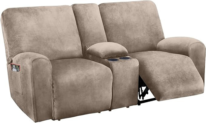 ULTICOR Reclining Love Seat with Middle Console Slipcover, 8-Piece Velvet Stretch Loveseat Reclin... | Amazon (US)