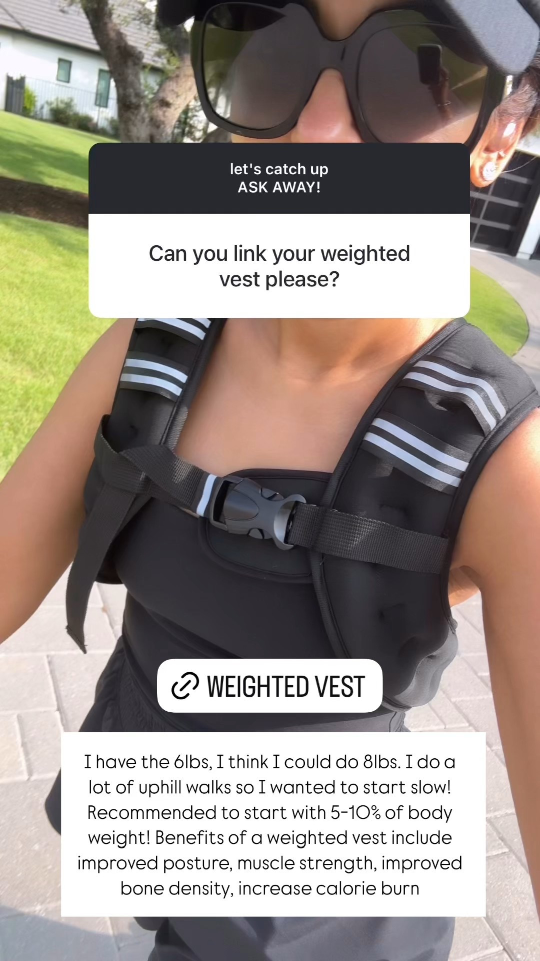 My weighted vest is 6 lbs, it's recommended to start with 5-10% of your body weight!

#LTKActive