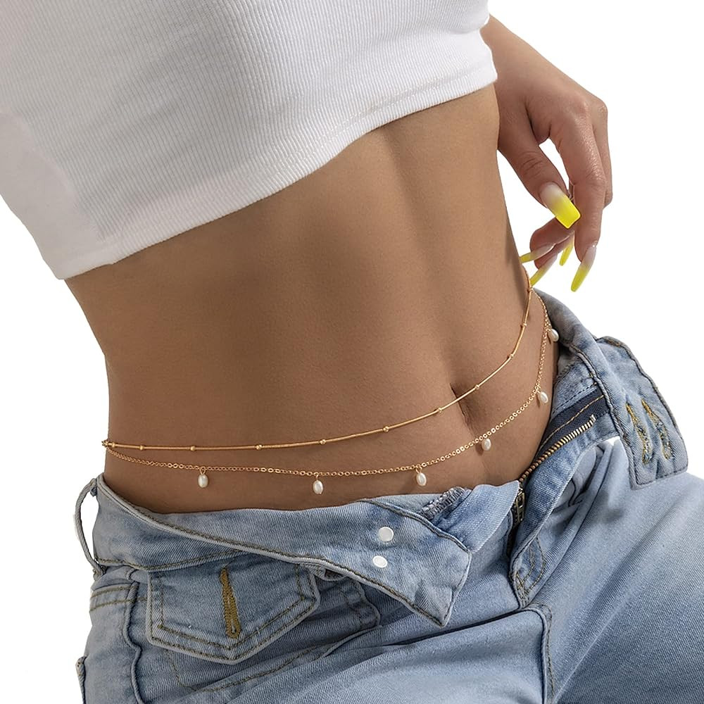 2Pcs Summer Beaded Waist Chain Metal Bikini Multi-Layer Waist Belly Chain Sexy Beach Beads Body C... | Amazon (US)