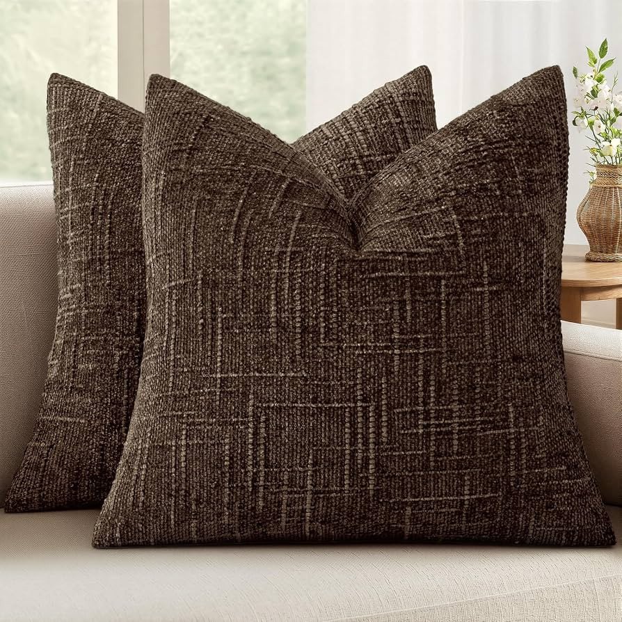 MIULEE Chenille Textured Throw Pillow Covers Reddish Brown 18x18 Set of 2 | Amazon (US)