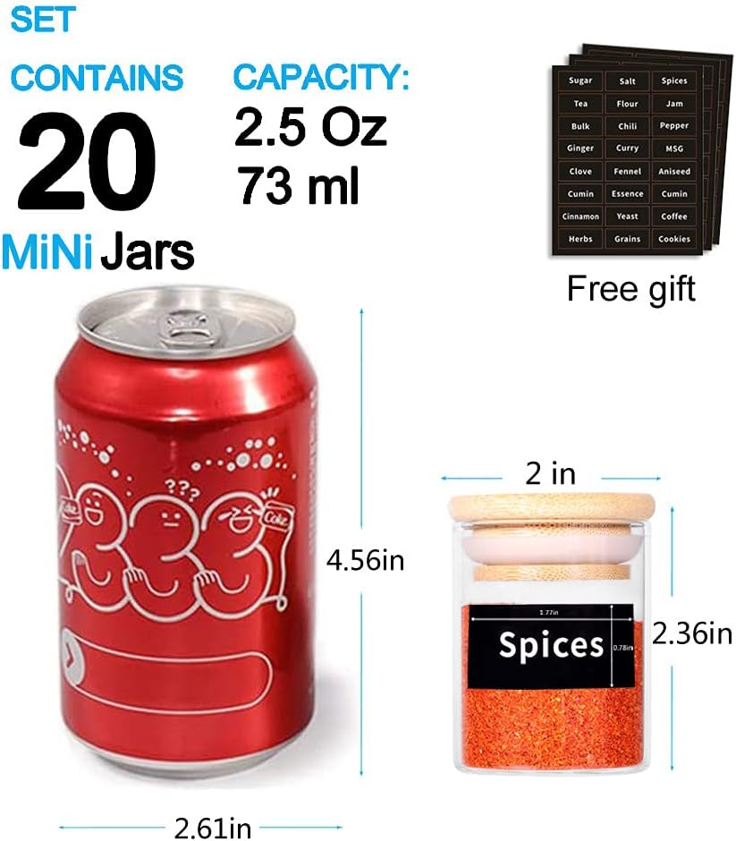 SAIOOL 20 Pack - 2.5 FL OZ (73ml) Mini Spice Jars with Wood Lid, Easy to Clean-BPA Free & Dishwas... | Amazon (US)
