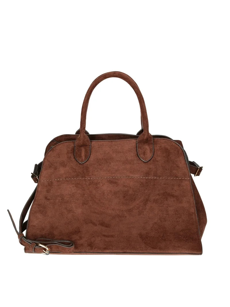 Time and Tru Women's Sage Satchel Soft Faux Suede Tote Bag, Chocolate | Walmart (US)