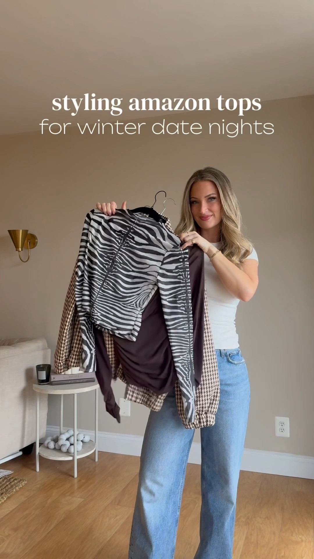 Loving these amazon tops for a fun little date night outfit!

I'm 5'5 wearing a size small in the tops and a medium in the jacket!

All on my sf under: FALL/WINTER
FASHION ❄️

#amazonfashion #amazontryon #datenightoutfit #winterfashion #amazonhaul