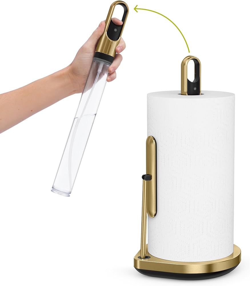 simplehuman Standing Paper Towel Holder with Spray Pump, Brass Stainless Steel, Gold | Amazon (US)