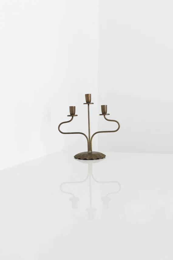 Vintage Italian Brass Wavy Squiggle 3 Candlestick Candelabra | Made in Italy | Vintage Brass Cand... | Etsy (US)