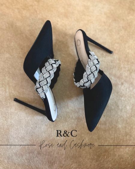 Holiday evening black pumps with large woven embellished straps. Perfect for your work parties & holiday gatherings. 

#LTKfindsunder100 #LTKshoecrush #LTKSeasonal