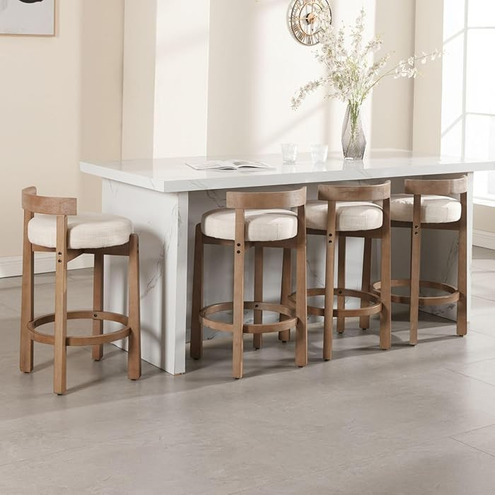 DUOMAY Modern Bar Stools Set of 4, 26" Counter Height Stools, Armless Round Wood Barstools Kitche... | Amazon (US)