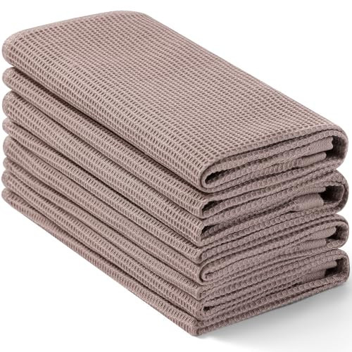 Homaxy 100% Cotton Waffle Weave Kitchen Towels, 4 Pack, Brown | Amazon (US)