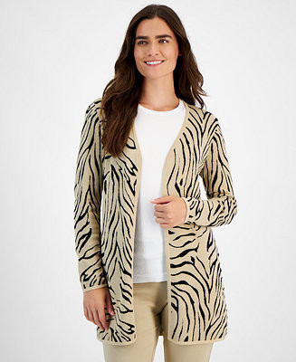 Petite Zebra-Print Open-Front Cardigan Sweater, Created for Macy's | Macy's