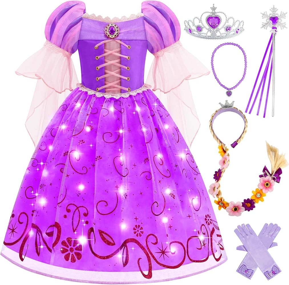 Light Up Princess Dress for Girls Purple Lighted Princess Costume Fancy Halloween Dress Up Cospla... | Amazon (US)