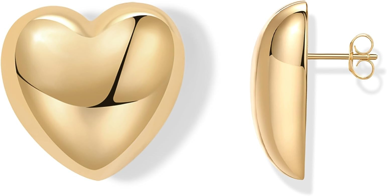 PAVOI 14K Gold Plated Sterling Silver Posts Chunky Heart Statement Earrings for Women | Love Frie... | Amazon (US)