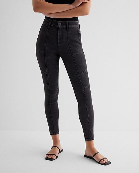 High Waisted Washed Black Utility Skinny Jeans | Express