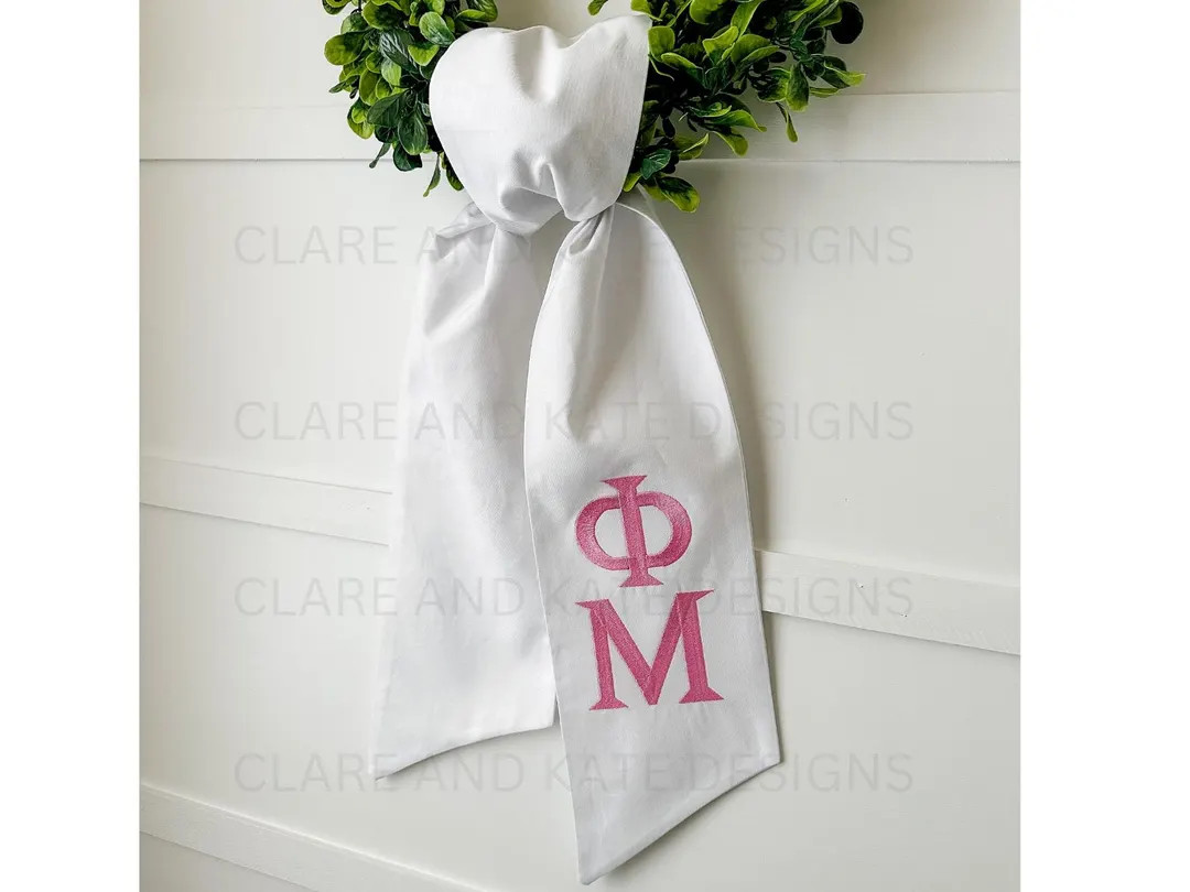Sorority Wreath Sash, Greek Sorority Wreath Ribbon, Embroidered Wreath Ribbon, Monogramed Wreath ... | Etsy (US)