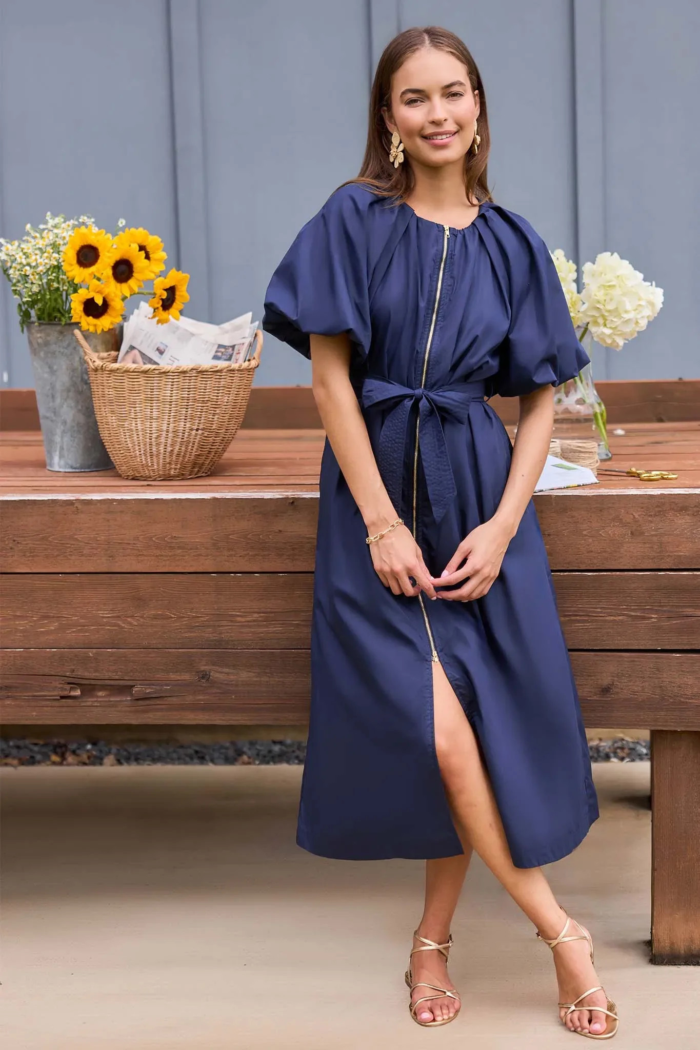 Meadow Navy Belted Midi Dress | Avara