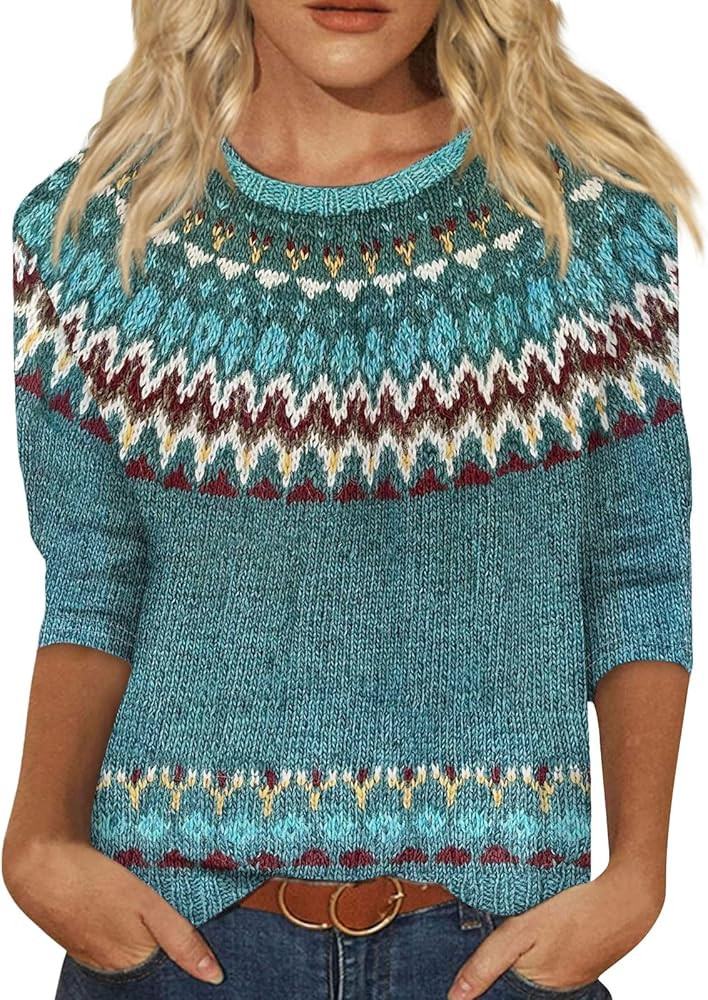 Women's Vintage Pullover Sweater Spring Winter Oversized Casual Striped Blouses Crewneck Long Sle... | Amazon (US)