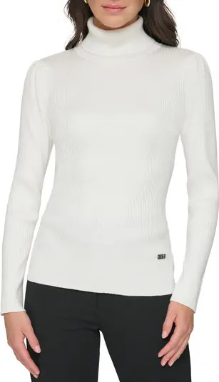 DKNY Puff Sleeve Rib Turtleneck Sweater | Nordstrom | Nordstrom